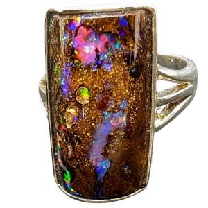 Boulder Opal Ring - Queensland Boulder Opal ring in handmade sterling silver