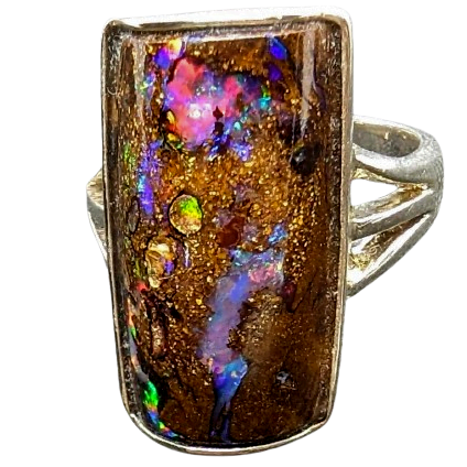 Boulder Opal Ring - Queensland Boulder Opal ring in handmade sterling silver