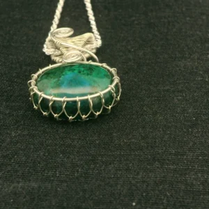 Silver pendant with malachite and chrysocolla