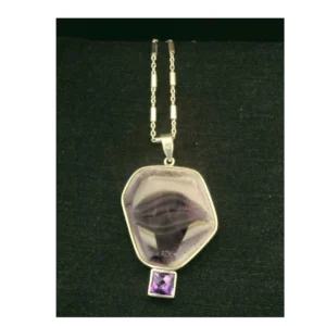 Silver Charm Necklace with a slice of Amethyst