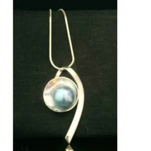 Silver Pendant Necklace with Round Blue Pearl